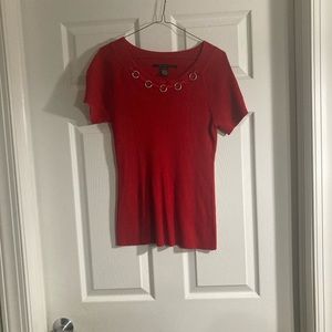 88th & Madison Short Sleeve Red Ribbed Sweater, Size M